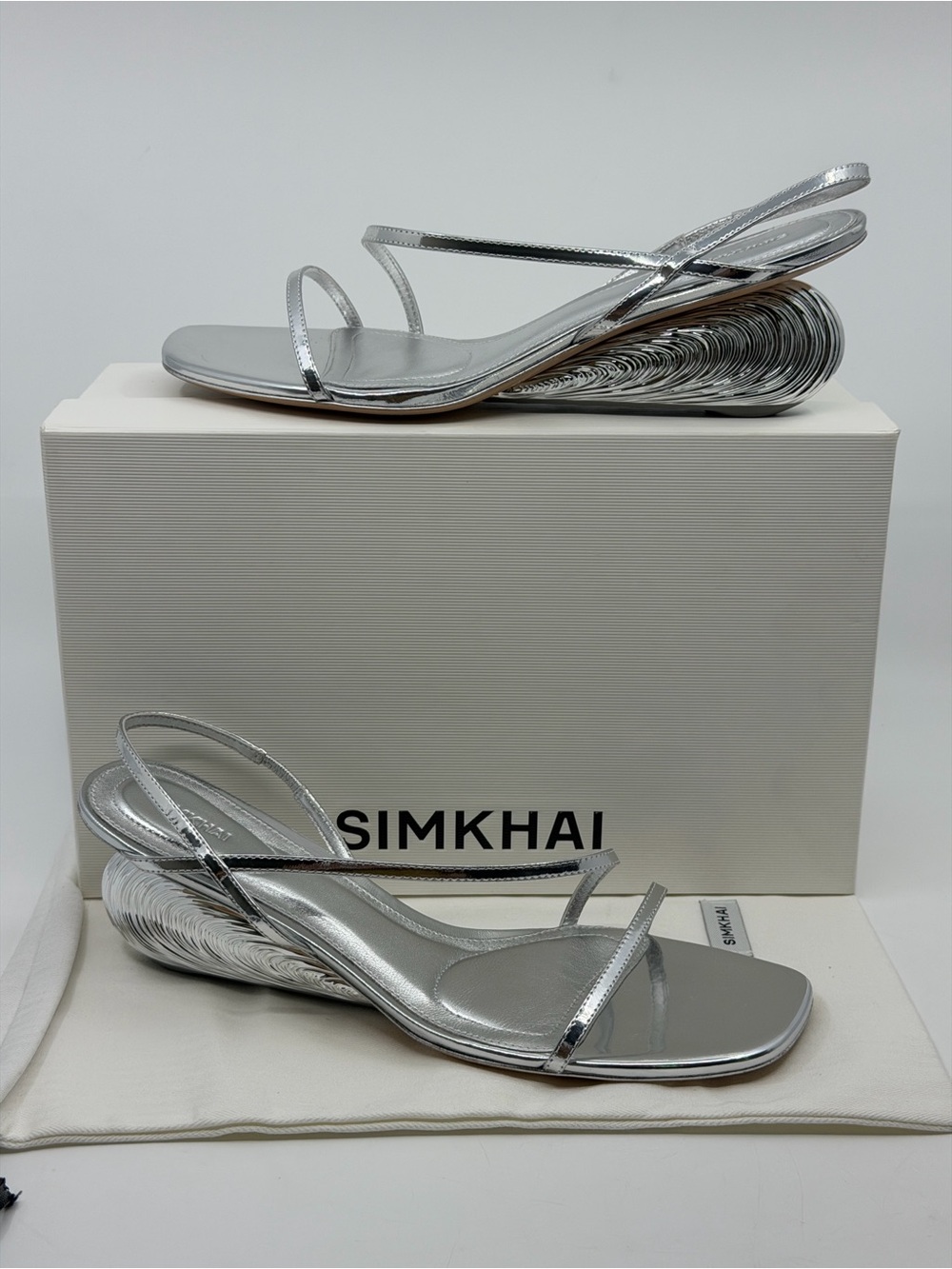 Simkhai Bridget Oyster Shell Metallic Wedge Strappy Sandals